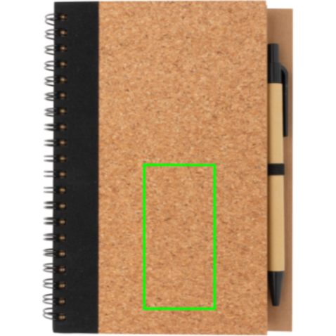 Kork Spiral-Notizbuch mit Stift schwarz bedrucken, Art.-Nr. P774.271