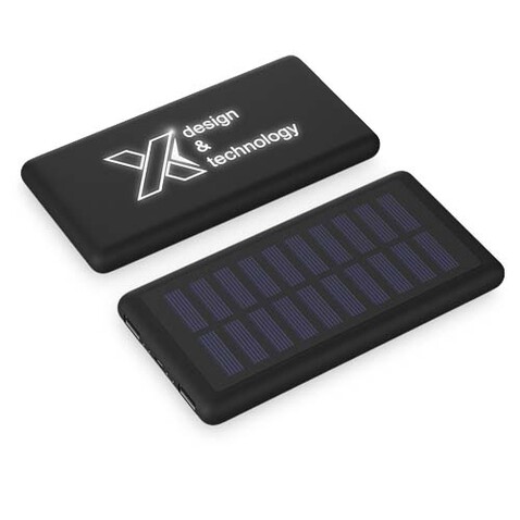 SCX.design P30 8000 mAh Solar Powerbank mit Leuchtlogo, schwarz bedrucken, Art.-Nr. 2PX02190