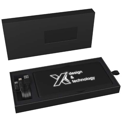 SCX.design P30 8000 mAh Solar Powerbank mit Leuchtlogo, schwarz bedrucken, Art.-Nr. 2PX02190