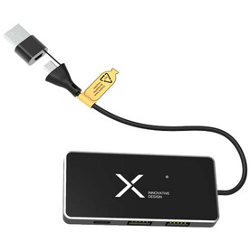 SCX.design H20 8-in-1 USB-Hub mit dualem Eingang und 6 Ports und Leuchtlogo, schwarz bedrucken, Art.-Nr. 2PX16590