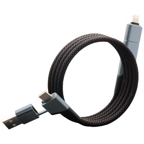 SCX.design C52 100W magnetisches, ultraschnelles 4-in-1 Ladekabel aus rPET, gun metal bedrucken, Art.-Nr. 2PX16982