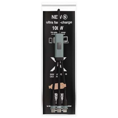SCX.design C53 100W ultraschnelles 5-in-1 Ladekabel aus rPET, gun metal bedrucken, Art.-Nr. 2PX17182