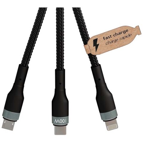SCX.design C53 100W ultraschnelles 5-in-1 Ladekabel aus rPET, gun metal bedrucken, Art.-Nr. 2PX17182