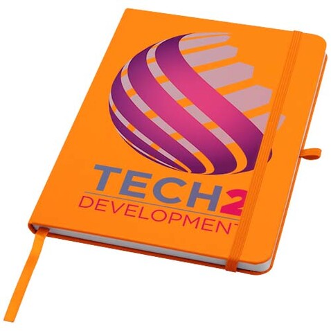 Teak A5 Hardcover Notizbuch, liniert, aus recyceltem Material, orange bedrucken, Art.-Nr. 10601331
