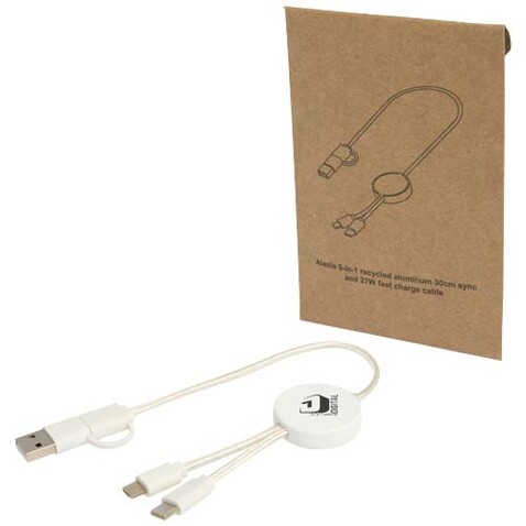 Citala 30 cm 5-in-1 Kabel aus recyceltem Kunststoff für Datenübertragung und 27W Schnellladung, weiss bedrucken, Art.-Nr. 12442701