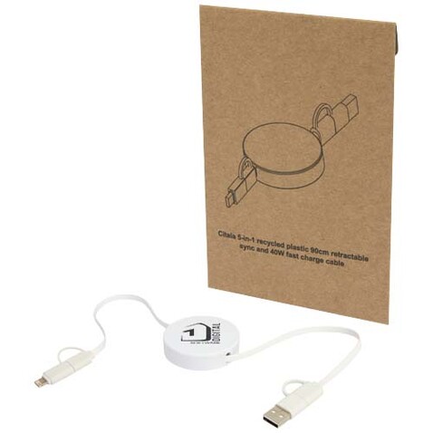 Citala 90 cm 5-in-1 Kabel aus recyceltem Kunststoff für Datenübertragung und 40W Schnellladung, weiss bedrucken, Art.-Nr. 12443001