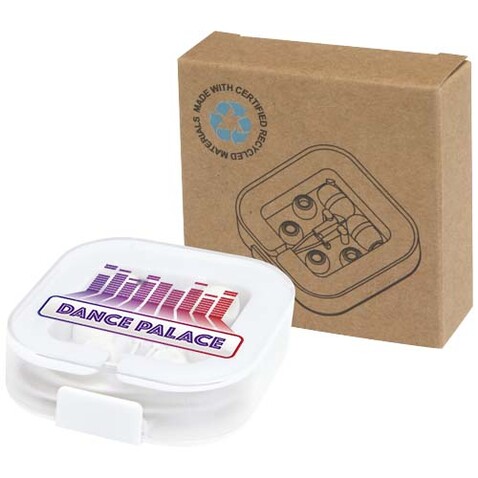 Baekdu kabelgebundenes Headset Typ-C mit Aufbewahrungsbox aus recyceltem Kunststoff, weiss bedrucken, Art.-Nr. 12443801