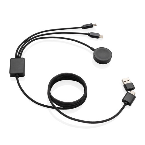 Terra RCS rPET 6-in-1-Ladekabel mit Uhrenladegerät grau bedrucken, Art.-Nr. P302.5902