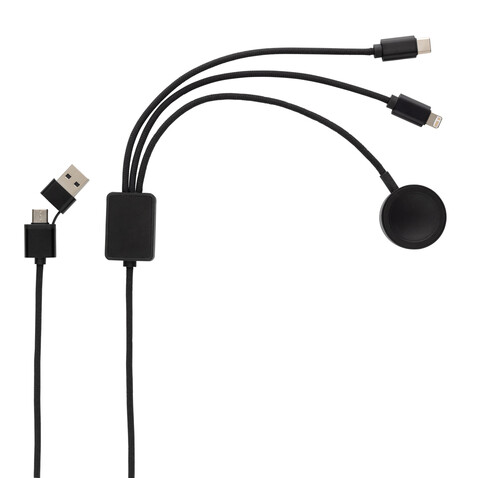 Terra RCS rPET 6-in-1-Ladekabel mit Uhrenladegerät grau bedrucken, Art.-Nr. P302.5902