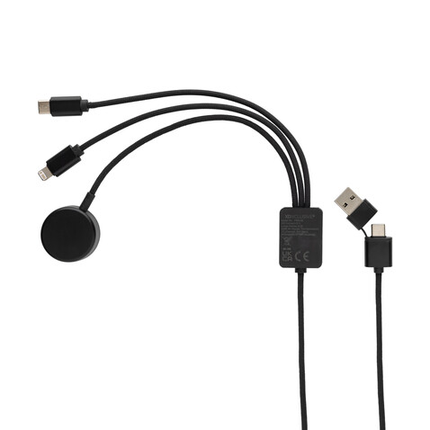 Terra RCS rPET 6-in-1-Ladekabel mit Uhrenladegerät grau bedrucken, Art.-Nr. P302.5902