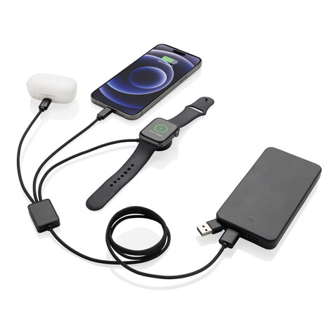 Terra RCS rPET 6-in-1-Ladekabel mit Uhrenladegerät grau bedrucken, Art.-Nr. P302.5902