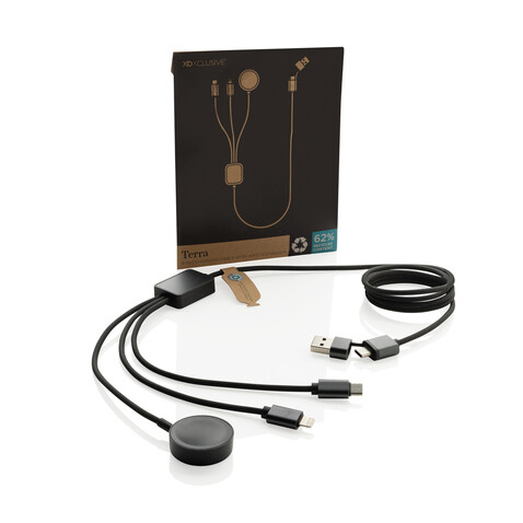 Terra RCS rPET 6-in-1-Ladekabel mit Uhrenladegerät grau bedrucken, Art.-Nr. P302.5902