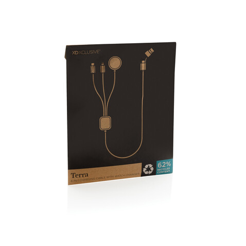 Terra RCS rPET 6-in-1-Ladekabel mit Uhrenladegerät grau bedrucken, Art.-Nr. P302.5902
