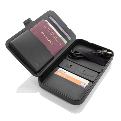 Swiss Peak Travel-Case aus RCS rec. PU mit 3-in-1-Charger schwarz bedrucken, Art.-Nr. P309.0501