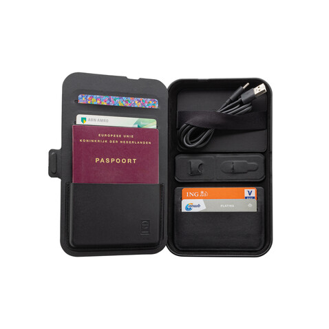 Swiss Peak Travel-Case aus RCS rec. PU mit 3-in-1-Charger schwarz bedrucken, Art.-Nr. P309.0501