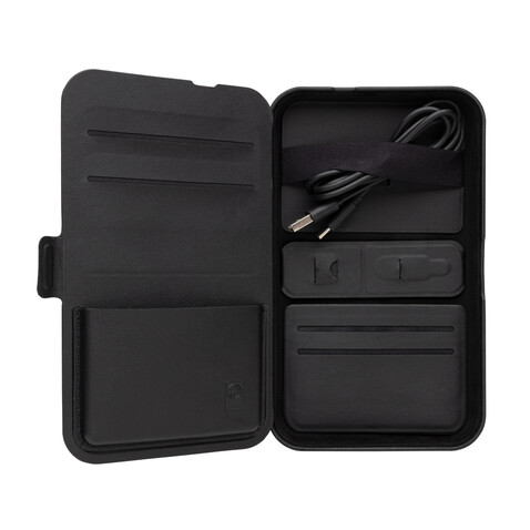 Swiss Peak Travel-Case aus RCS rec. PU mit 3-in-1-Charger schwarz bedrucken, Art.-Nr. P309.0501