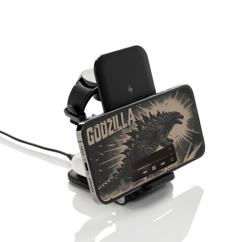 Powerpal 3-in-1 15W-Ladegerät aus RCS recyceltem Kunststoff schwarz bedrucken, Art.-Nr. P309.0601