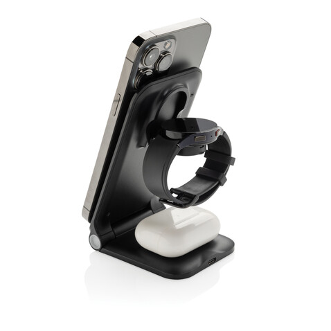Powerpal 3-in-1 15W-Ladegerät aus RCS recyceltem Kunststoff schwarz bedrucken, Art.-Nr. P309.0601