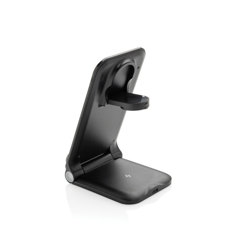 Powerpal 3-in-1 15W-Ladegerät aus RCS recyceltem Kunststoff schwarz bedrucken, Art.-Nr. P309.0601