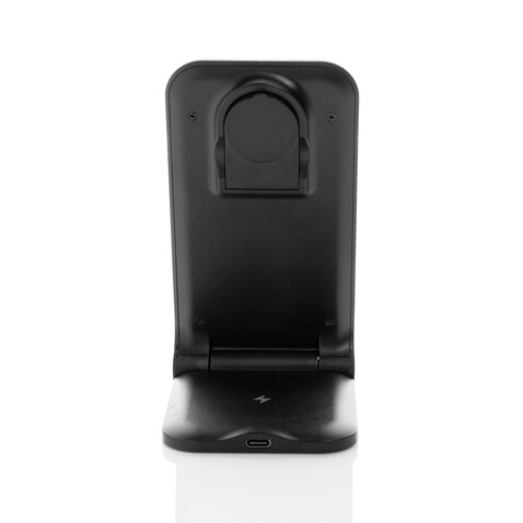 Powerpal 3-in-1 15W-Ladegerät aus RCS recyceltem Kunststoff schwarz bedrucken, Art.-Nr. P309.0601