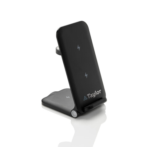 Powerpal 3-in-1 15W-Ladegerät aus RCS recyceltem Kunststoff schwarz bedrucken, Art.-Nr. P309.0601