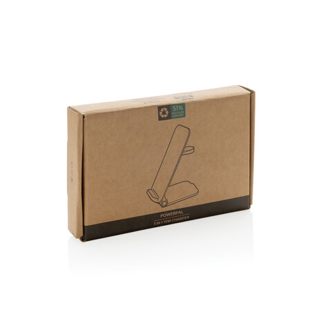 Powerpal 3-in-1 15W-Ladegerät aus RCS recyceltem Kunststoff schwarz bedrucken, Art.-Nr. P309.0601