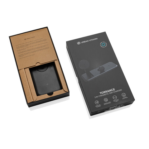 Urban Vitamin Torrance 3-in-1 15W-RCS-Magnetladegerät schwarz bedrucken, Art.-Nr. P309.5001