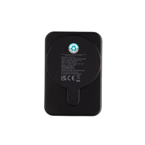 Stellar 5.000mAh 5W magnetische Powerbank aus RCS rec. ABS schwarz bedrucken, Art.-Nr. P322.5901