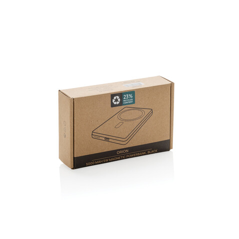 Orion 5.000mAh 5W magnetische Powerbank aus RCS rec. Alu schwarz bedrucken, Art.-Nr. P322.6001