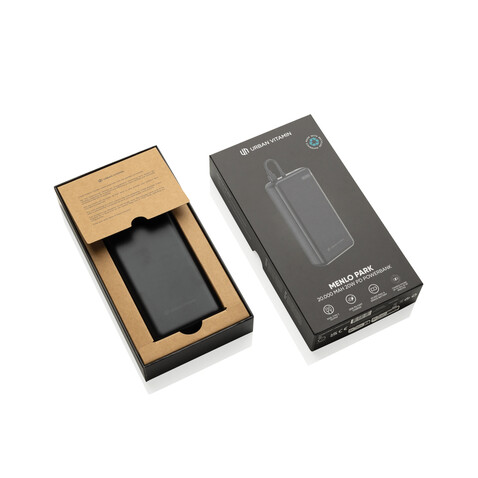 Urban Vitamin Menlo Park RCS rPlastik 20000 20W PD Powerbank schwarz bedrucken, Art.-Nr. P322.8801