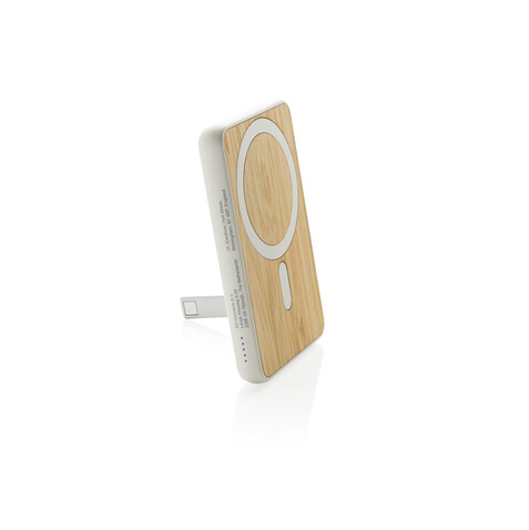 Zen 5000mAh 5W magnetische Bambus-Powerbank aus RCS rPlastik weiß bedrucken, Art.-Nr. P322.9003