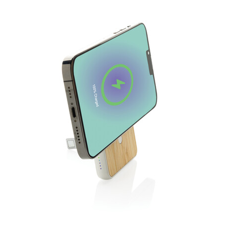 Zen 5000mAh 5W magnetische Bambus-Powerbank aus RCS rPlastik weiß bedrucken, Art.-Nr. P322.9003