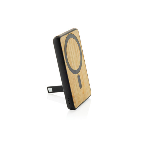 Zen 5000mAh 5W magnetische Bambus-Powerbank aus RCS rPlastik schwarz bedrucken, Art.-Nr. P322.9001