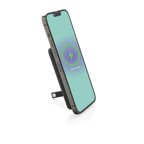 Zen 5000mAh 5W magnetische Bambus-Powerbank aus RCS rPlastik schwarz bedrucken, Art.-Nr. P322.9001