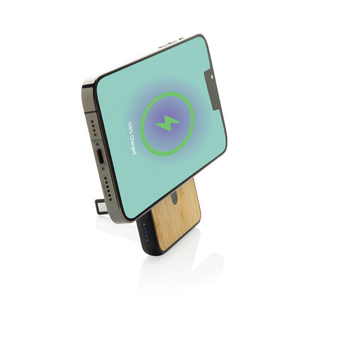 Zen 5000mAh 5W magnetische Bambus-Powerbank aus RCS rPlastik schwarz bedrucken, Art.-Nr. P322.9001