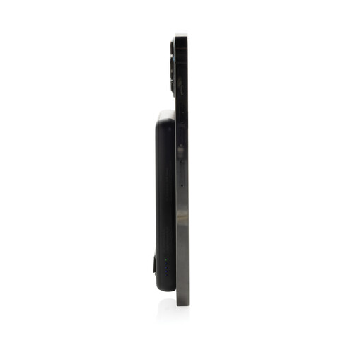 Zen 5000mAh 5W magnetische Bambus-Powerbank aus RCS rPlastik schwarz bedrucken, Art.-Nr. P322.9001