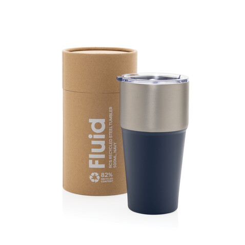 Fluid Becher aus RCS-zertifiziert recyceltem Stahl, 500ml navy blau bedrucken, Art.-Nr. P437.1325