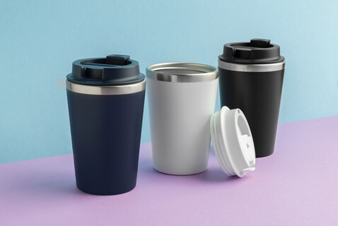Java 350ml doppelwandiger Becher aus RCS recyceltem PP weiß bedrucken, Art.-Nr. P437.1403
