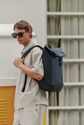 Urban wasserabweisender Flap-Top Rucksack navy blau, schwarz bedrucken, Art.-Nr. P706.2625