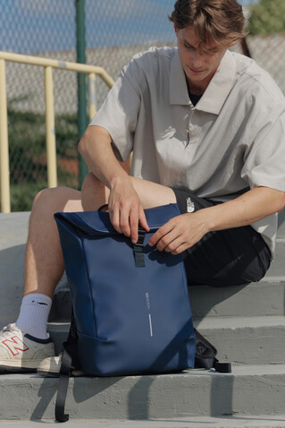 Urban wasserabweisender Flap-Top Rucksack navy blau, schwarz bedrucken, Art.-Nr. P706.2625