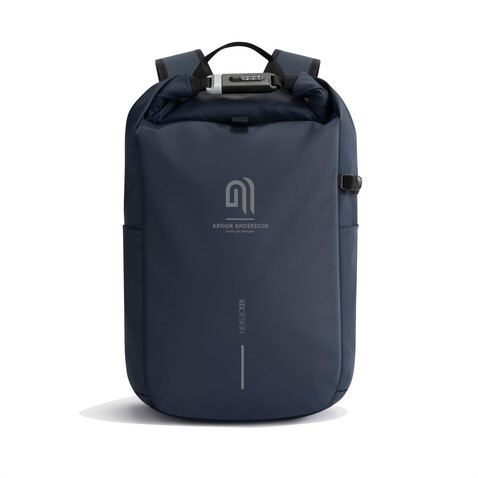 Urban wasserabweisender Anti-Diebstahl Rucksack navy blau, schwarz bedrucken, Art.-Nr. P706.2825