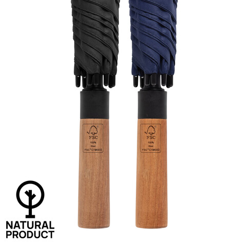 Tony Aware™ RPET 30&quot; Schirm mit auto. Öffnung &amp; Akaziengriff navy blau bedrucken, Art.-Nr. P850.7225