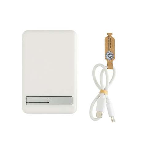 Zen 5000mAh 5W magnetische Bambus-Powerbank aus RCS rPlastik weiß bedrucken, Art.-Nr. P322.9003