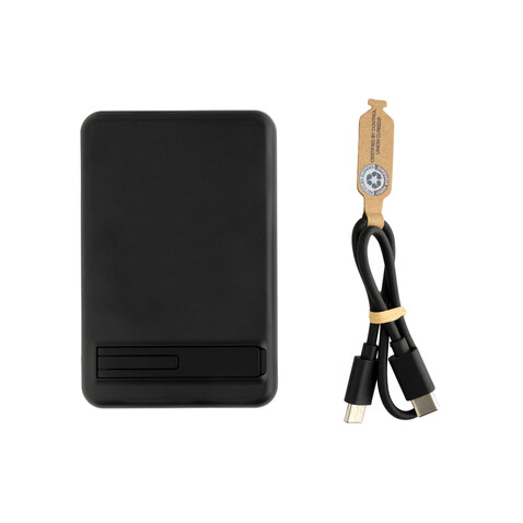 Zen 5000mAh 5W magnetische Bambus-Powerbank aus RCS rPlastik schwarz bedrucken, Art.-Nr. P322.9001