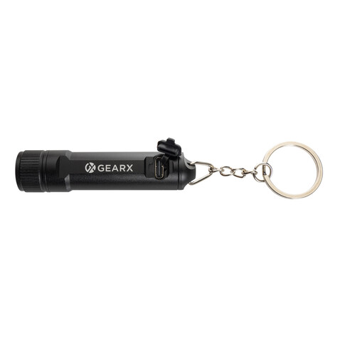 Gear X wiederaufladbare ultrahelle Key-Chain Taschenlampe schwarz bedrucken, Art.-Nr. P514.5001