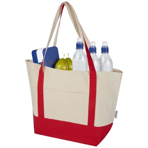 Sam 320 g/m² Tragetasche aus GRS recycelter Baumwolle, rot, natur bedrucken, Art.-Nr. 12074921