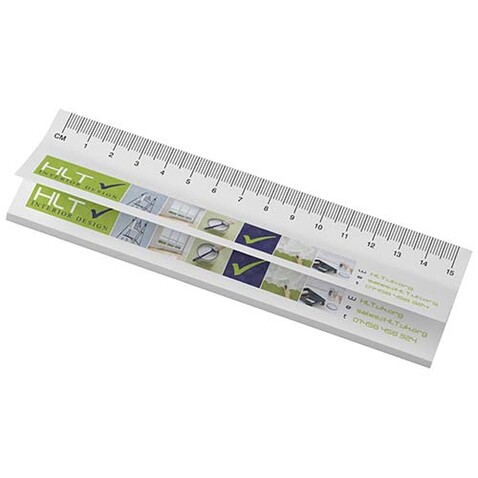 Sticky-Mate® Haftnotizen mit gedrucktem 15 cm Lineal aus recyceltem Material, weiss bedrucken, Art.-Nr. 21261011