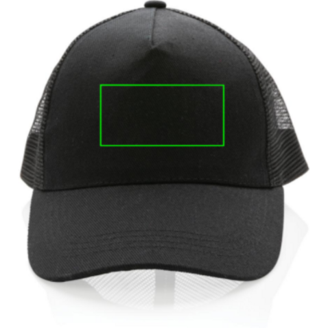 Impact AWARE™ 190gr Brushed rCotton 5 Panel Trucker-Cap schwarz bedrucken, Art.-Nr. P453.351