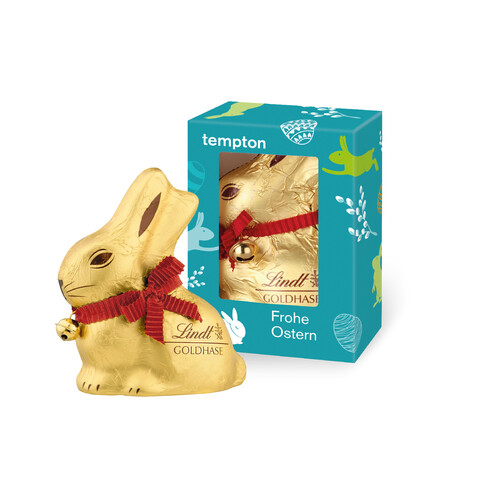 LINDT GOLDHASE IN WERBEKARTONAGE, 100 g bedrucken, Art.-Nr. 94539