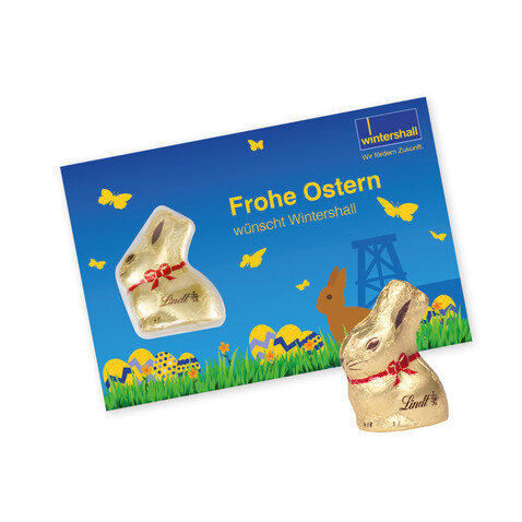 SCHOKOKARTE MIT LINDT GOLDHASE bedrucken, Art.-Nr. 94563